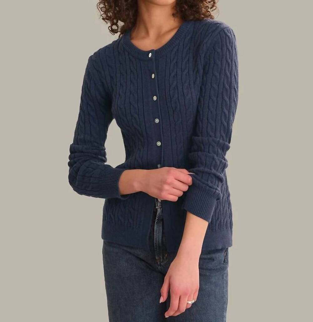 NEW 525 AMERICA juliette cable split hem cardigan in dark blue